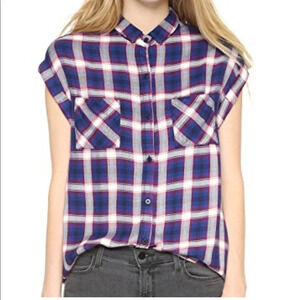 RAILS Rolled Short Sleeves Shirt Britt Blue on Red Plaid Button Down Top